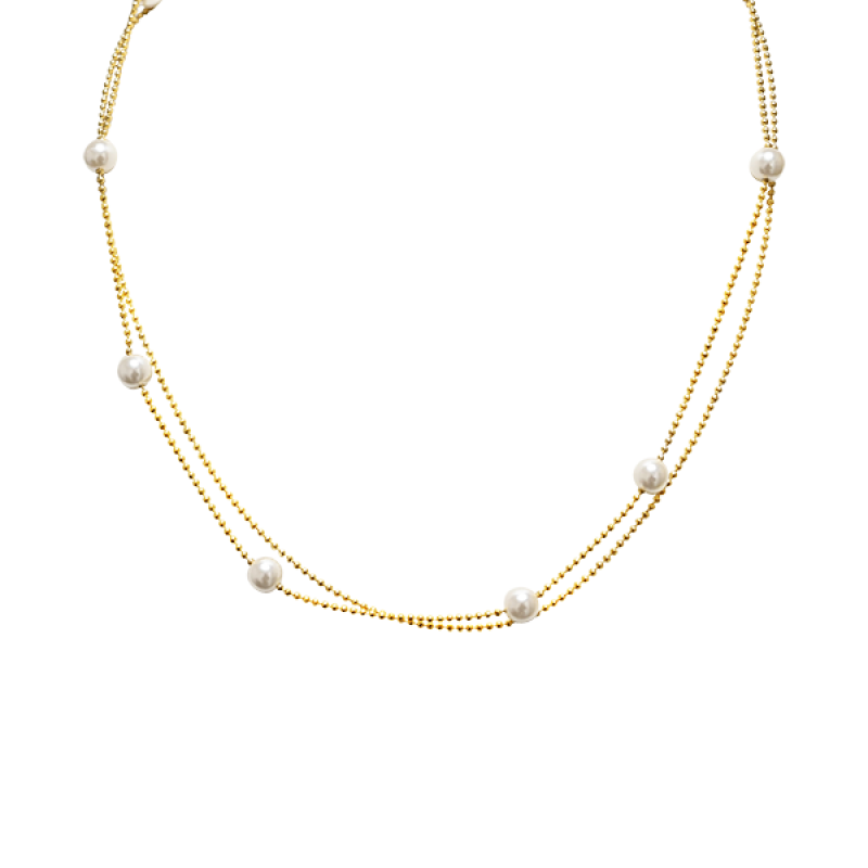 COLLANA A DOPPIO FILO CATENA A PALLINE CON PERLE - JN24512B523