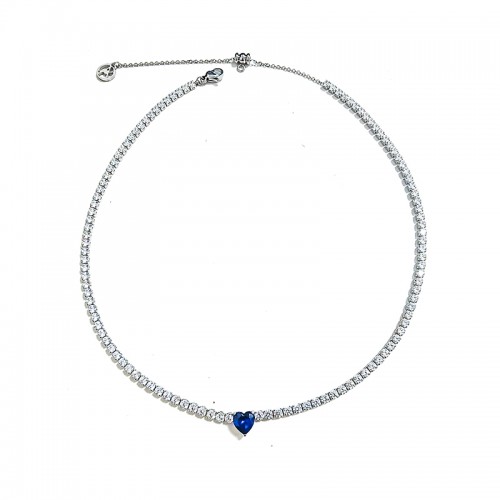 COLLANA TENNIS REGOLABILE CON CURSORE E CUORE COLORATO - JN25100C235