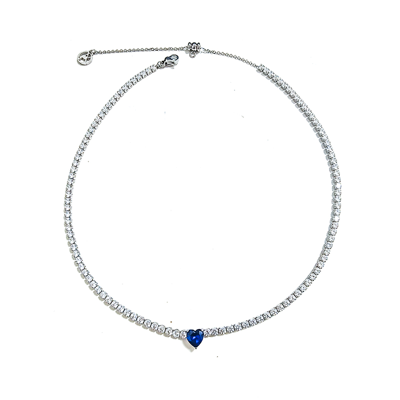 COLLANA TENNIS REGOLABILE CON CURSORE E CUORE COLORATO - JN25100C235