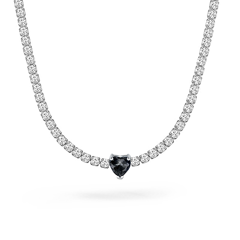 COLLANA TENNIS REGOLABILE CON CURSORE E CUORE COLORATO - JN25100C235