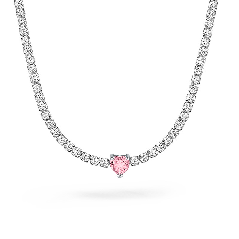 COLLANA TENNIS REGOLABILE CON CURSORE E CUORE COLORATO - JN25100C235