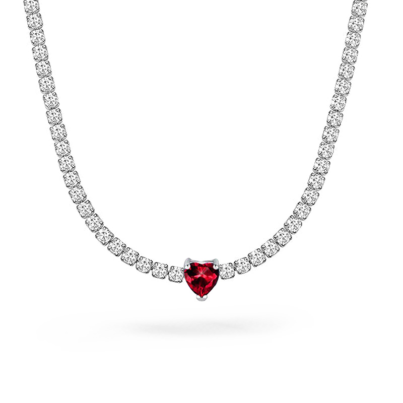 COLLANA TENNIS REGOLABILE CON CURSORE E CUORE COLORATO - JN25100C235