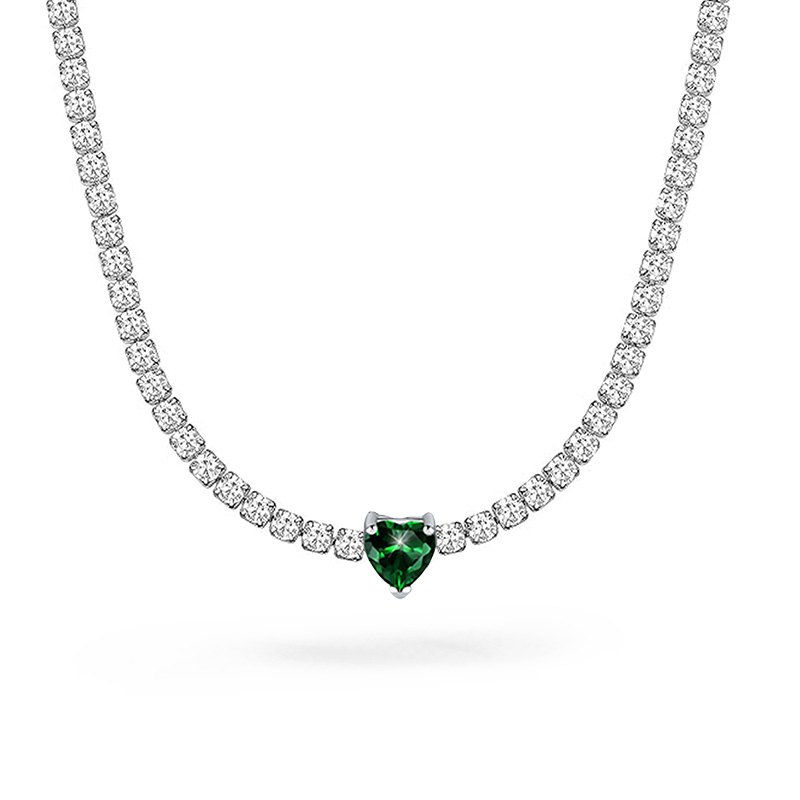 COLLANA TENNIS REGOLABILE CON CURSORE E CUORE COLORATO - JN25100C235