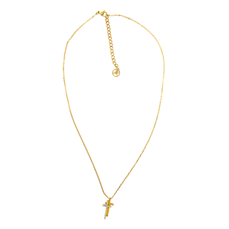 COLLANA CON PENDENTE A DOPPIA CROCE CON ZIRCONI - JN2560C680