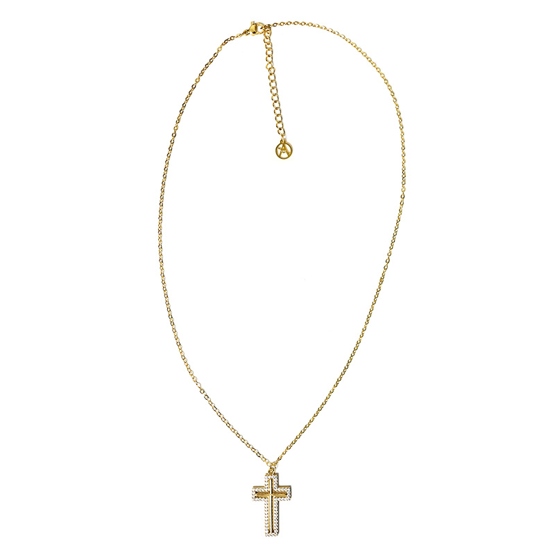 COLLANA CON PENDENTE A CROCE TRAFORATA CON ZIRCONI - JN2564C677