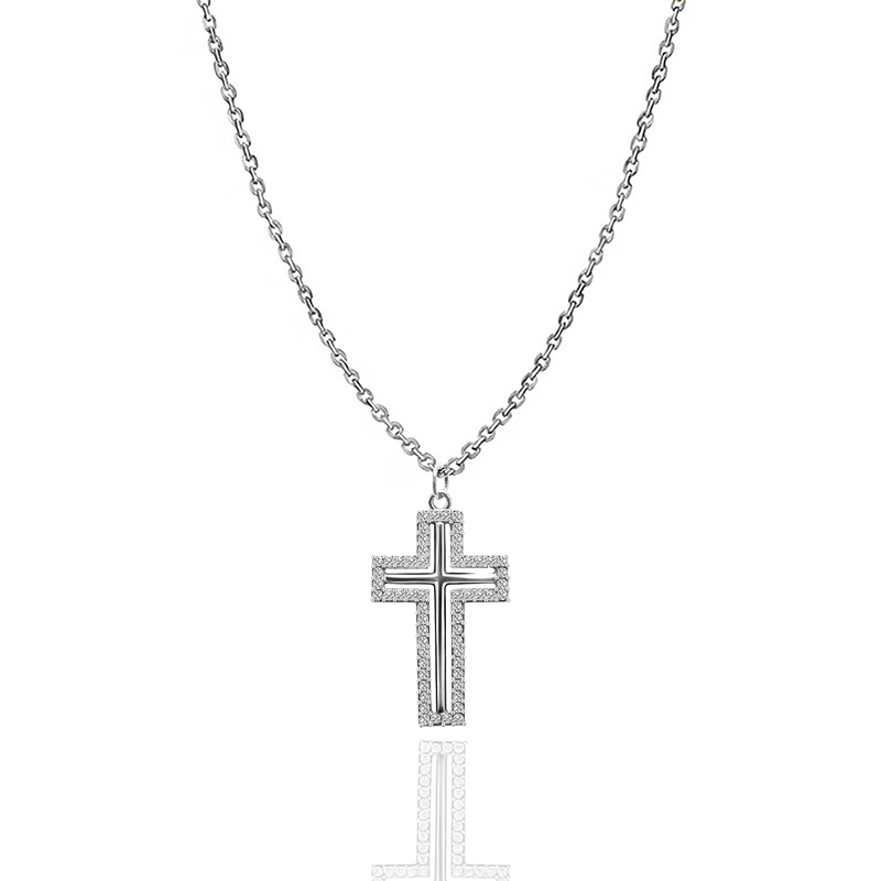 COLLANA CON PENDENTE A CROCE TRAFORATA CON ZIRCONI - JN2564C677