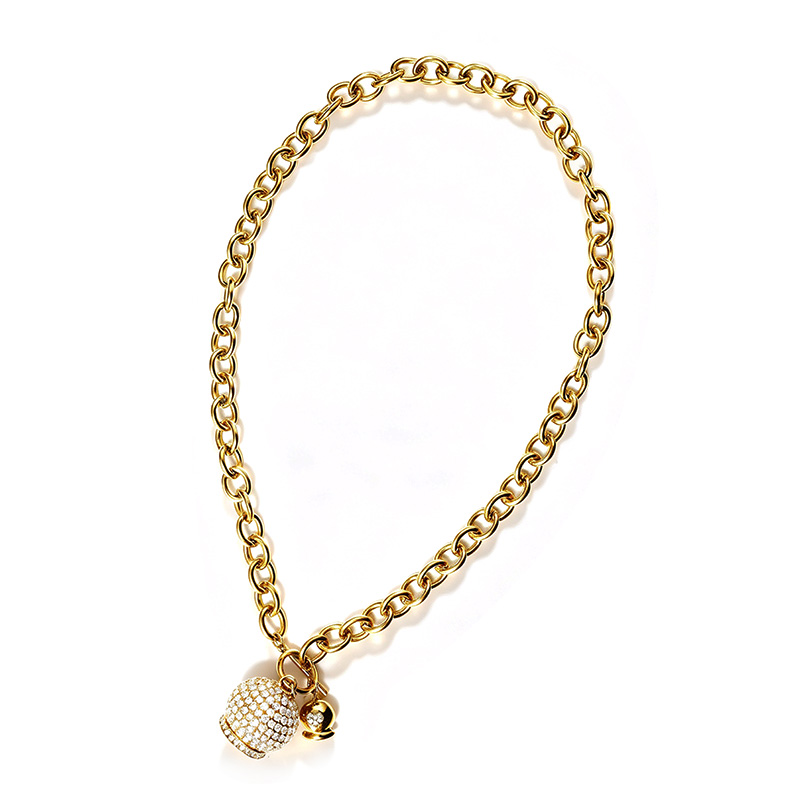 COLLANA A CATENA CON PENDENTI A CAMPANELLA E PAVÉ DI ZIRCONI - JN260200D253