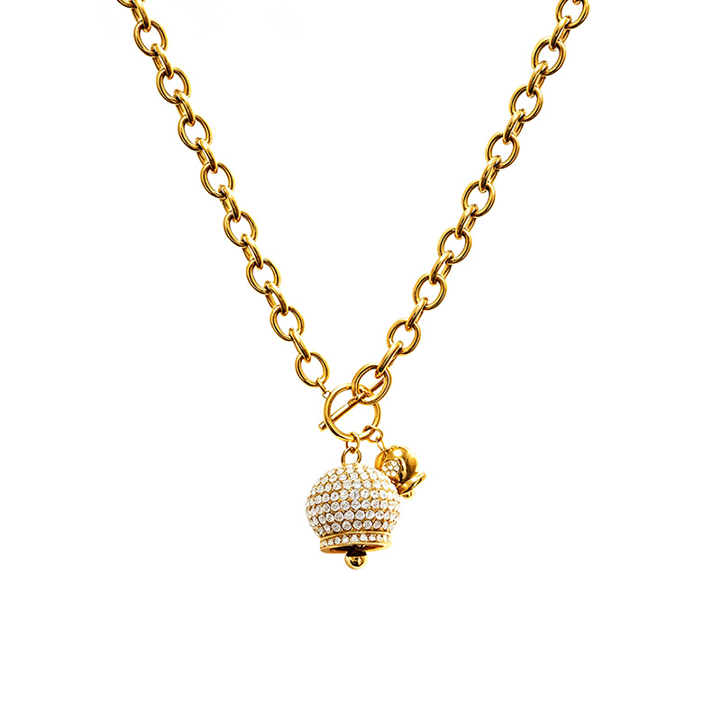 COLLANA A CATENA CON PENDENTI A CAMPANELLA E PAVÉ DI ZIRCONI - JN260200D253