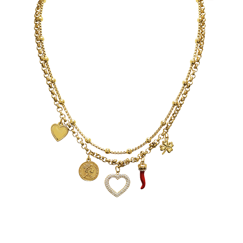 COLLANA A DOPPIO FILO CON CHARMS PORTAFORTUNA - MDD2705N COLLANA A DOPPIO FILO CON CHARMS PORTAFORTUNA - MDD2705N