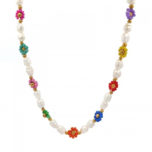 COLLANA DI PERLE CON PERLINE COLORATE A FIORE - MNK21121104G97