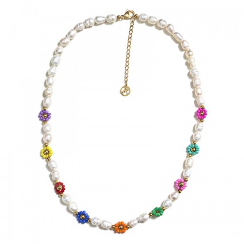 COLLANA DI PERLE CON PERLINE COLORATE A FIORE - MNK21121104G97