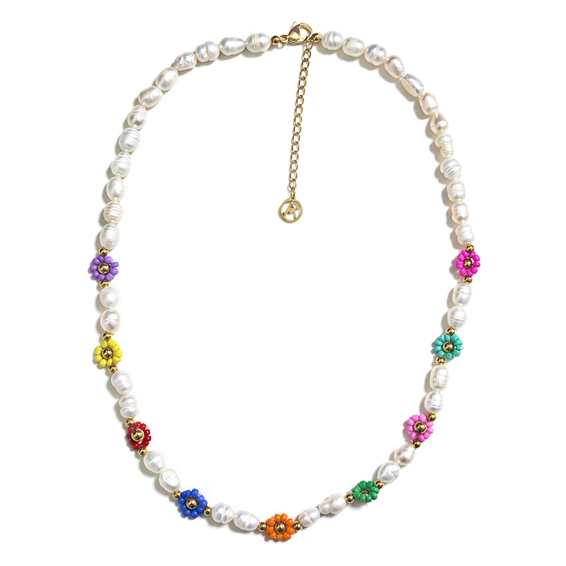 COLLANA DI PERLE CON PERLINE COLORATE A FIORE - MNK21121104G97