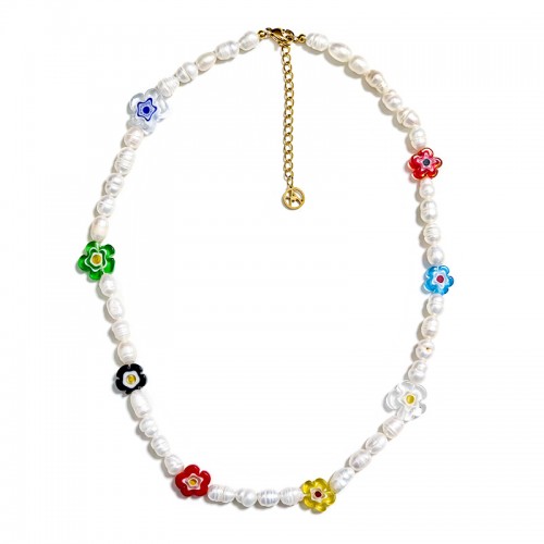 COLLANA DI PERLE CON FIORI COLORATI IN RESINA - MNK211211112G93