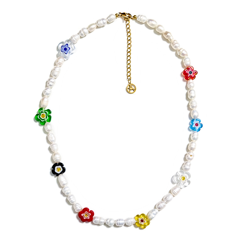 COLLANA DI PERLE CON FIORI COLORATI IN RESINA - MNK211211112G93
