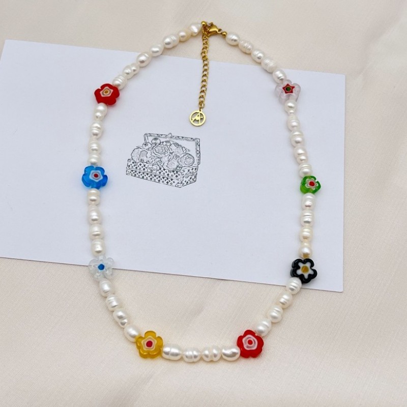 COLLANA DI PERLE CON FIORI COLORATI IN RESINA - MNK211211112G93