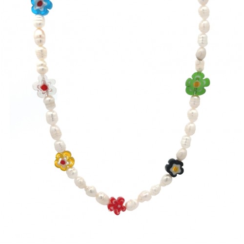 COLLANA DI PERLE CON FIORI COLORATI IN RESINA - MNK211211112G93