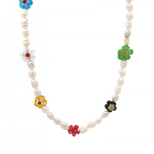 COLLANA DI PERLE CON FIORI COLORATI IN RESINA - MNK211211112G93