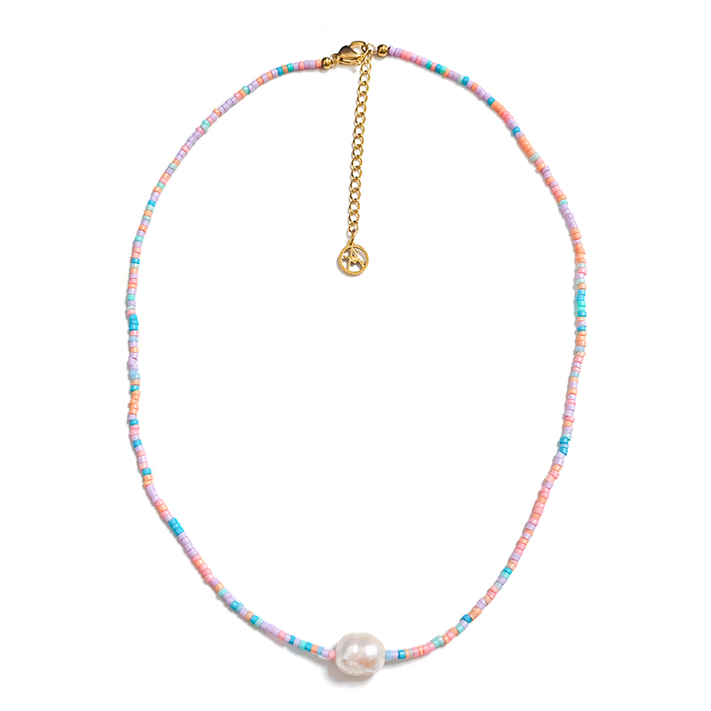 COLLANA CON PERLINE COLORATE E PERLA - MNK21121160G80