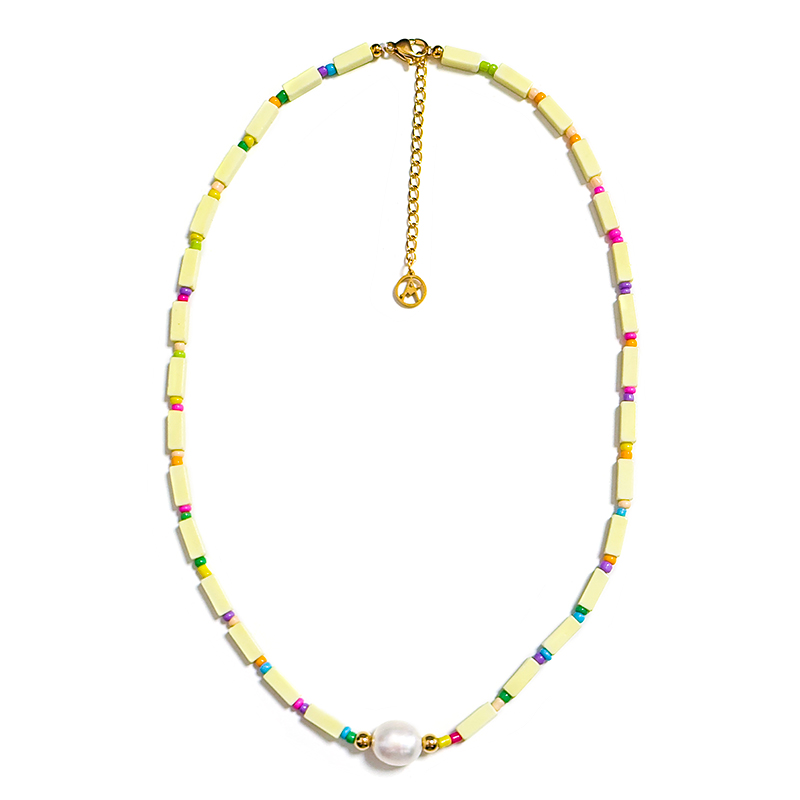 COLLANA CON PERLINE COLORATE GEOMETRICHE E PERLA - MNK21121176H12
