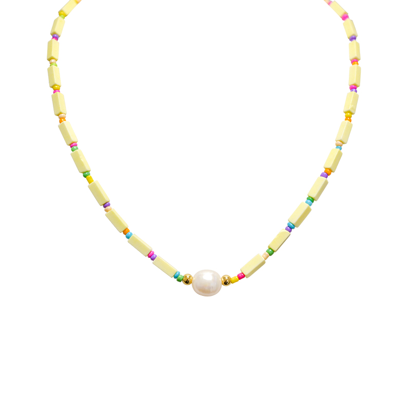 COLLANA CON PERLINE COLORATE GEOMETRICHE E PERLA - MNK21121176H12