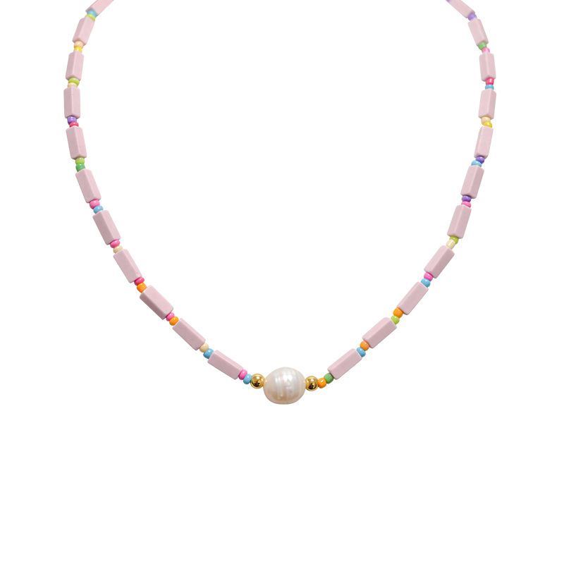 COLLANA CON PERLINE COLORATE GEOMETRICHE E PERLA - MNK21121176H12