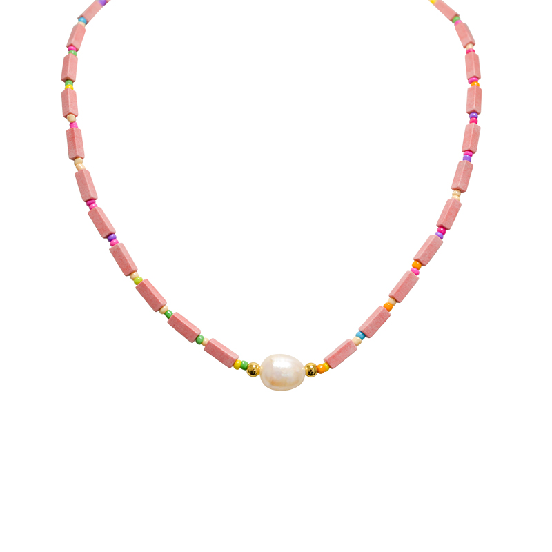 COLLANA CON PERLINE COLORATE GEOMETRICHE E PERLA - MNK21121176H12