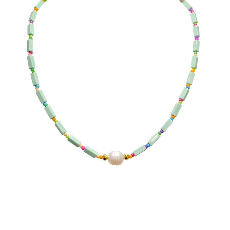 COLLANA CON PERLINE COLORATE GEOMETRICHE E PERLA - MNK21121176H12
