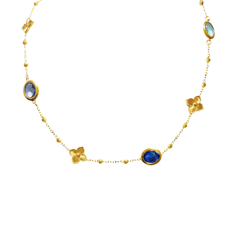 COLLANA CON CRISTALLI OVALI COLORATI E QUADRIFOGLI - MY251048C262