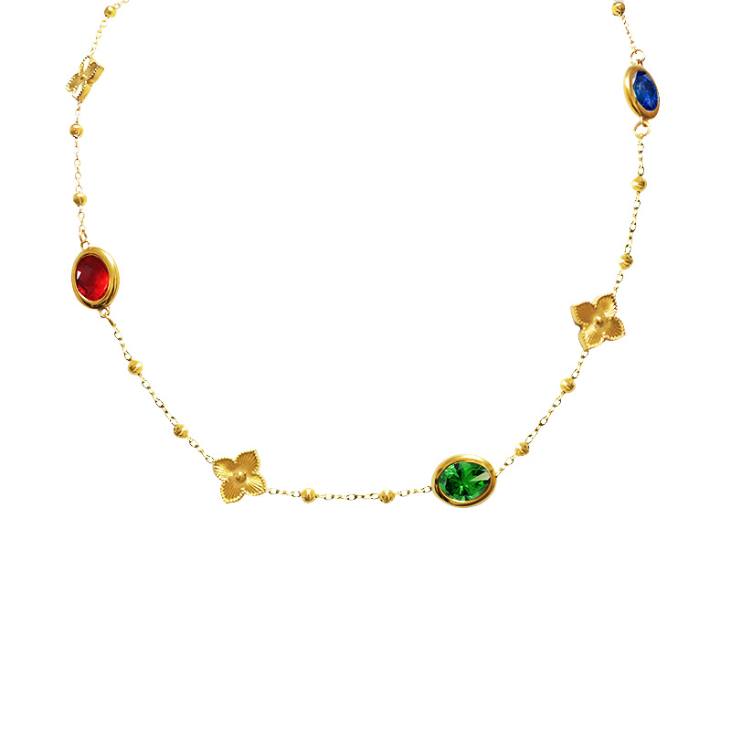 COLLANA CON CRISTALLI OVALI COLORATI E QUADRIFOGLI - MY251048C262