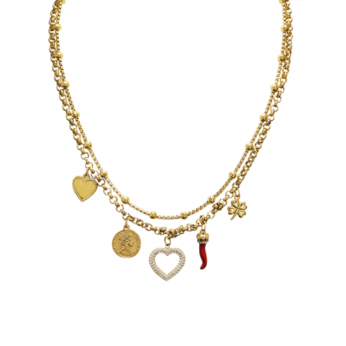 COLLANA A DOPPIO FILO CON CHARMS PORTAFORTUNA - MY25156C240