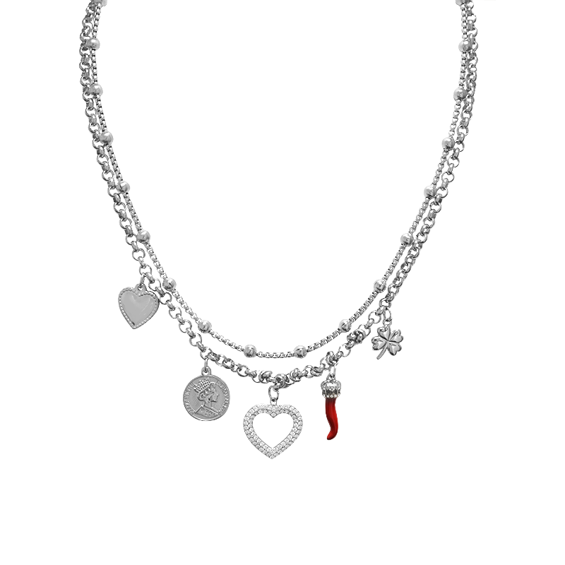 COLLANA A DOPPIO FILO CON CHARMS PORTAFORTUNA - MY25156C240
