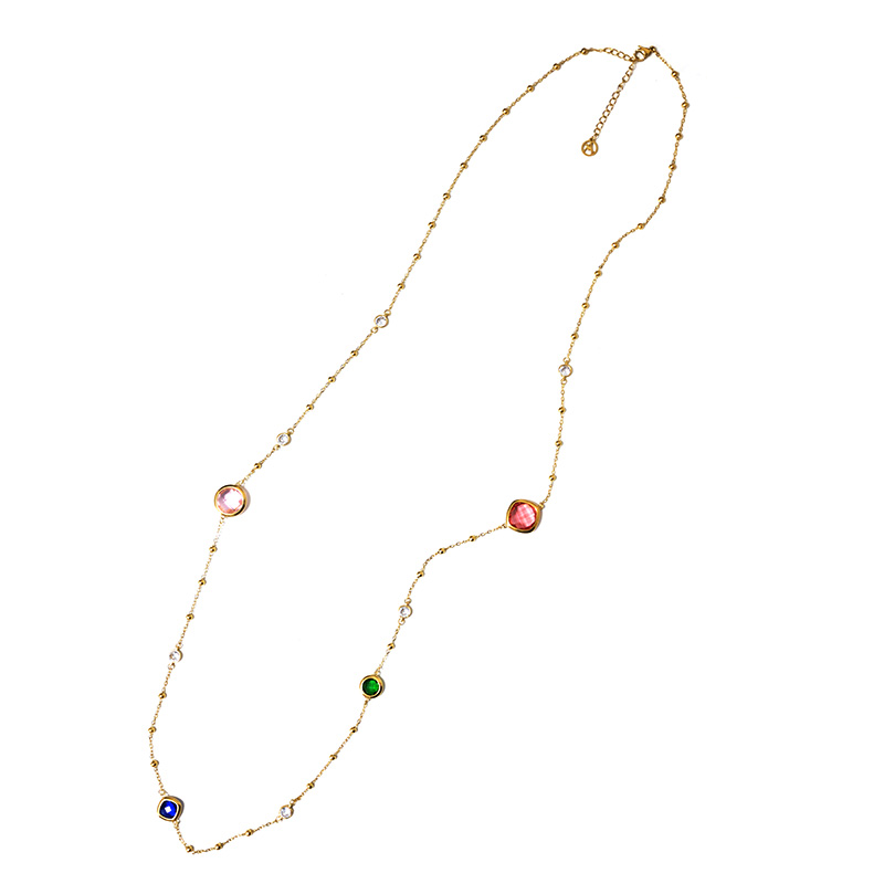 COLLANA LUNGA CON CRISTALLI ROTONDI E QUADRATI COLORATI - MY25164C251