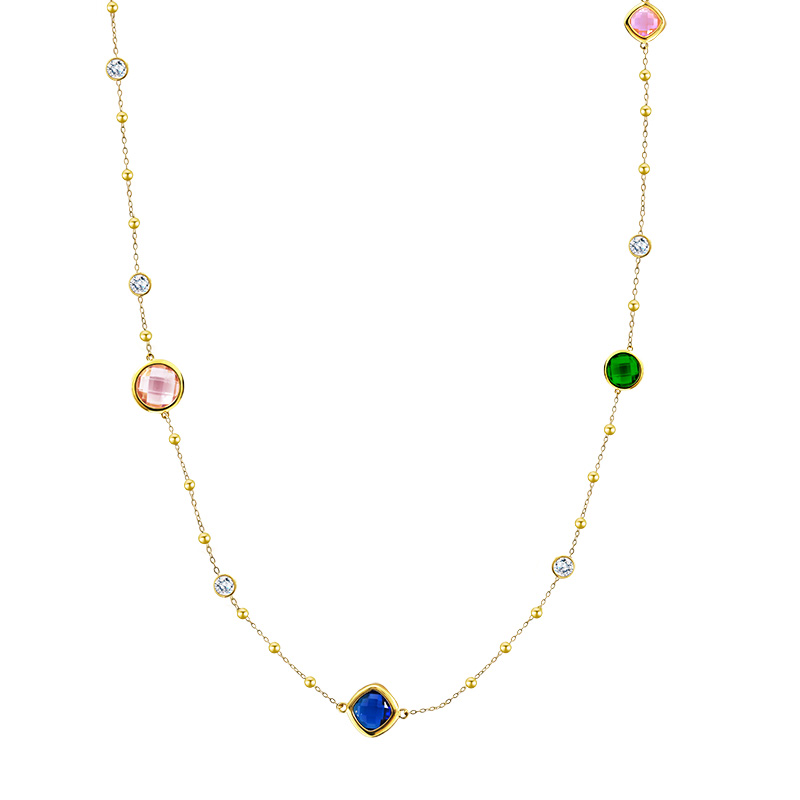 COLLANA LUNGA CON CRISTALLI ROTONDI E QUADRATI COLORATI - MY25164C251