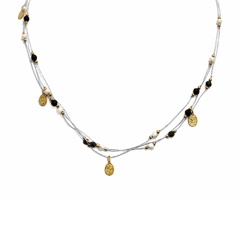 COLLANA TRE FILI A CORDINO CON PIETRE - NK21124112F52