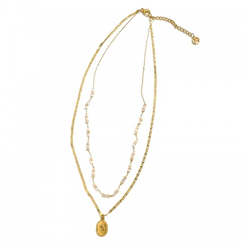 COLLANA A DOPPIO FILO CON PERLINE E PENDENTE - NK21124120E21
