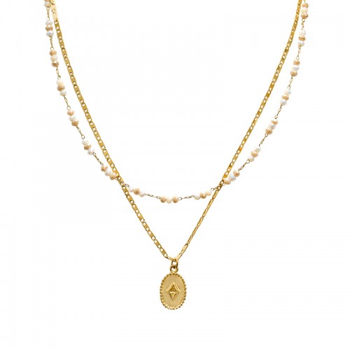 COLLANA A DOPPIO FILO CON PERLINE E PENDENTE - NK21124120E21
