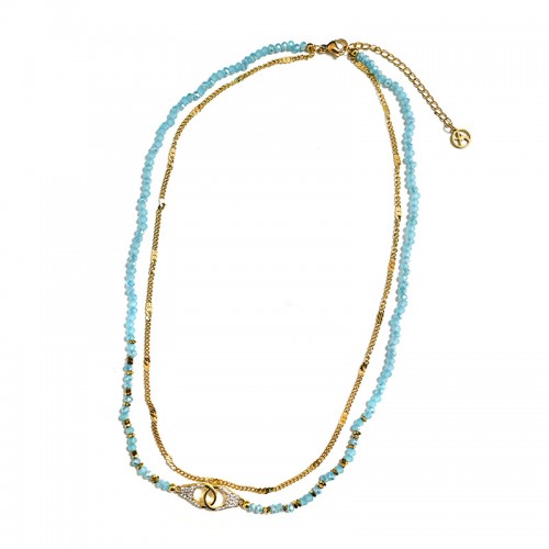 COLLANA A DOPPIO FILO CON PERLINE E CIONDOLO MANETTA - NK21124120E51