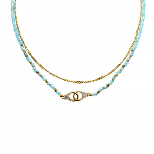 COLLANA A DOPPIO FILO CON PERLINE E CIONDOLO MANETTA - NK21124120E51