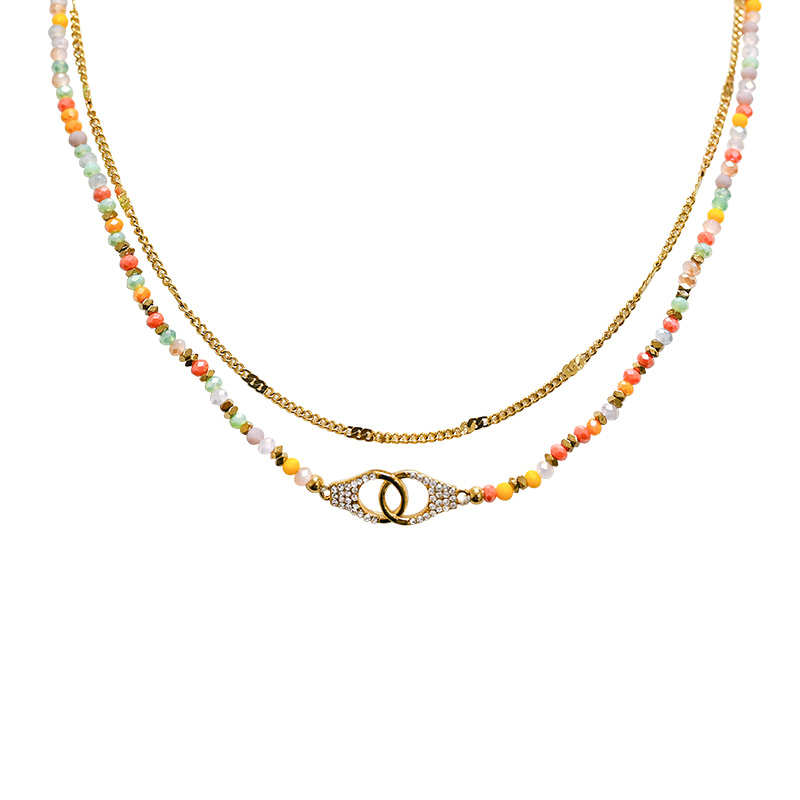 COLLANA A DOPPIO FILO CON PERLINE E CIONDOLO MANETTA - NK21124120E51 COLLANA A DOPPIO FILO CON PERLINE E CIONDOLO MANETTA - NK21124120E51