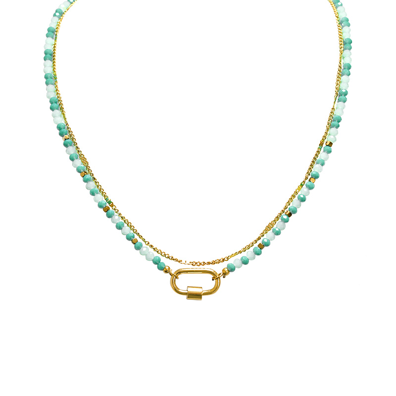 COLLANA A DOPPIO FILO CON PERLINE E CIONDOLO MOSCHETTONE OVALE - NK21124120E55 COLLANA A DOPPIO FILO CON PERLINE E CIONDOLO MOSCHETTONE OVALE - NK21124120E55