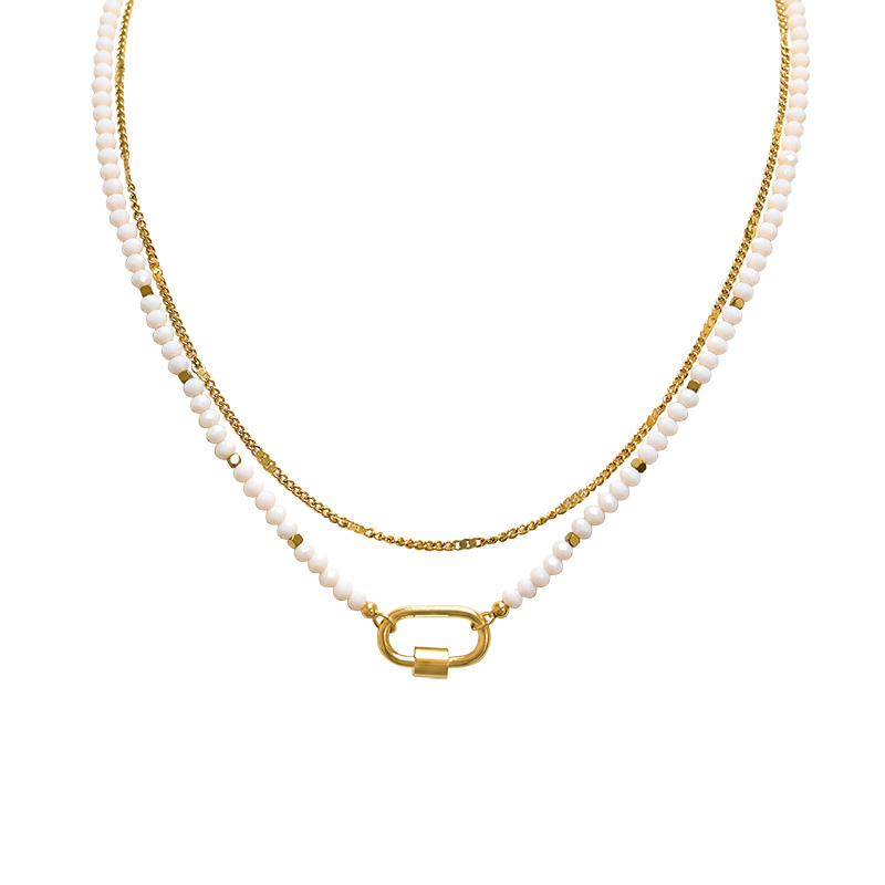 COLLANA A DOPPIO FILO CON PERLINE E CIONDOLO MOSCHETTONE OVALE - NK21124120E55 COLLANA A DOPPIO FILO CON PERLINE E CIONDOLO MOSCHETTONE OVALE - NK21124120E55
