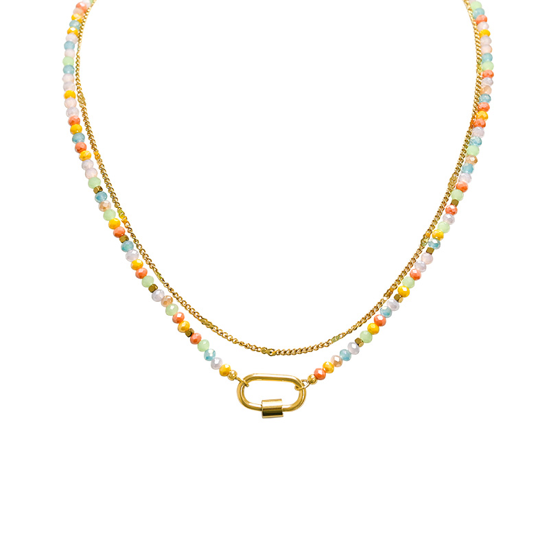 COLLANA A DOPPIO FILO CON PERLINE E CIONDOLO MOSCHETTONE OVALE - NK21124120E55 COLLANA A DOPPIO FILO CON PERLINE E CIONDOLO MOSCHETTONE OVALE - NK21124120E55