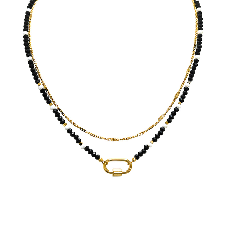 COLLANA A DOPPIO FILO CON PERLINE E CIONDOLO MOSCHETTONE OVALE - NK21124120E55 COLLANA A DOPPIO FILO CON PERLINE E CIONDOLO MOSCHETTONE OVALE - NK21124120E55
