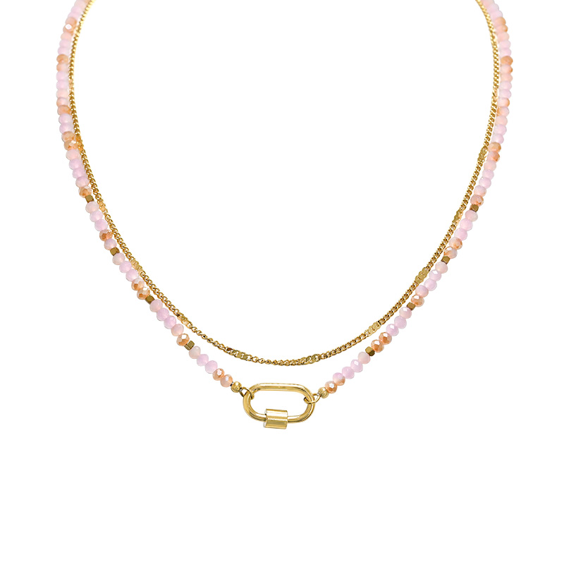 COLLANA A DOPPIO FILO CON PERLINE E CIONDOLO MOSCHETTONE OVALE - NK21124120E55 COLLANA A DOPPIO FILO CON PERLINE E CIONDOLO MOSCHETTONE OVALE - NK21124120E55