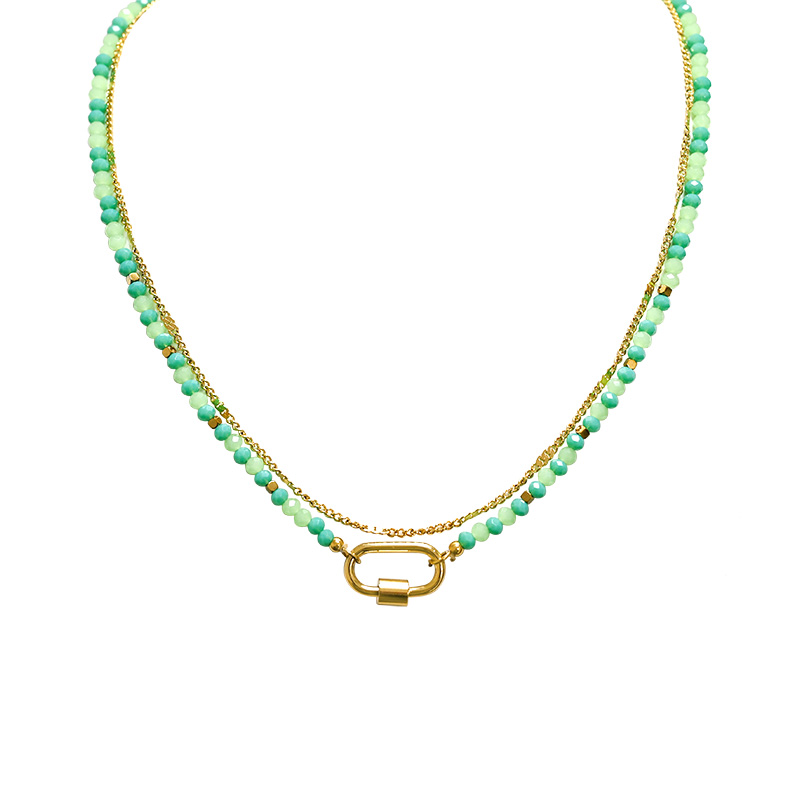 COLLANA A DOPPIO FILO CON PERLINE E CIONDOLO MOSCHETTONE OVALE - NK21124120E55 COLLANA A DOPPIO FILO CON PERLINE E CIONDOLO MOSCHETTONE OVALE - NK21124120E55