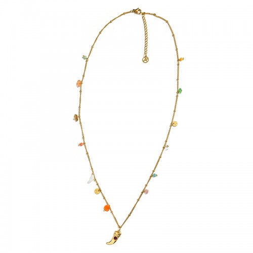 COLLANA PORTAFORTUNA CON CHARMS PIETRE E CORNO - NK21124128E61