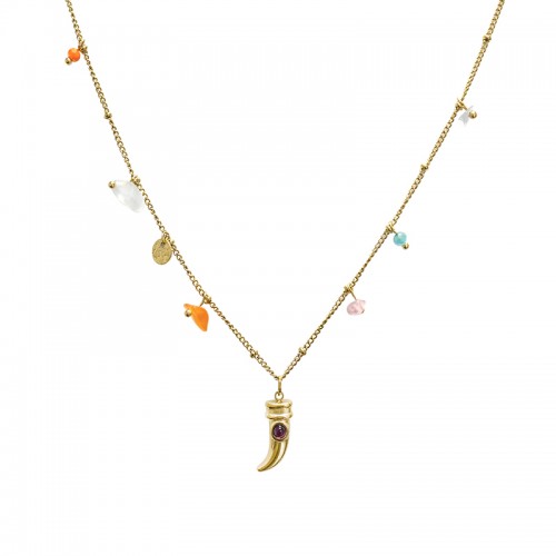 COLLANA PORTAFORTUNA CON CHARMS PIETRE E CORNO - NK21124128E61