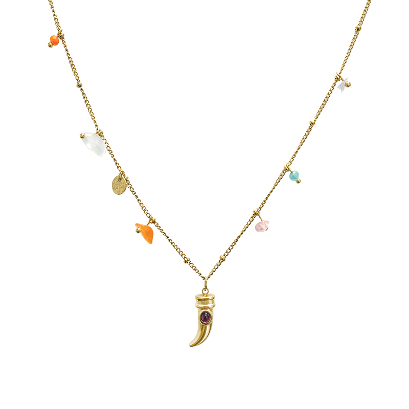 COLLANA PORTAFORTUNA CON CHARMS PIETRE E CORNO - NK21124128E61 COLLANA PORTAFORTUNA CON CHARMS PIETRE E CORNO - NK21124128E61