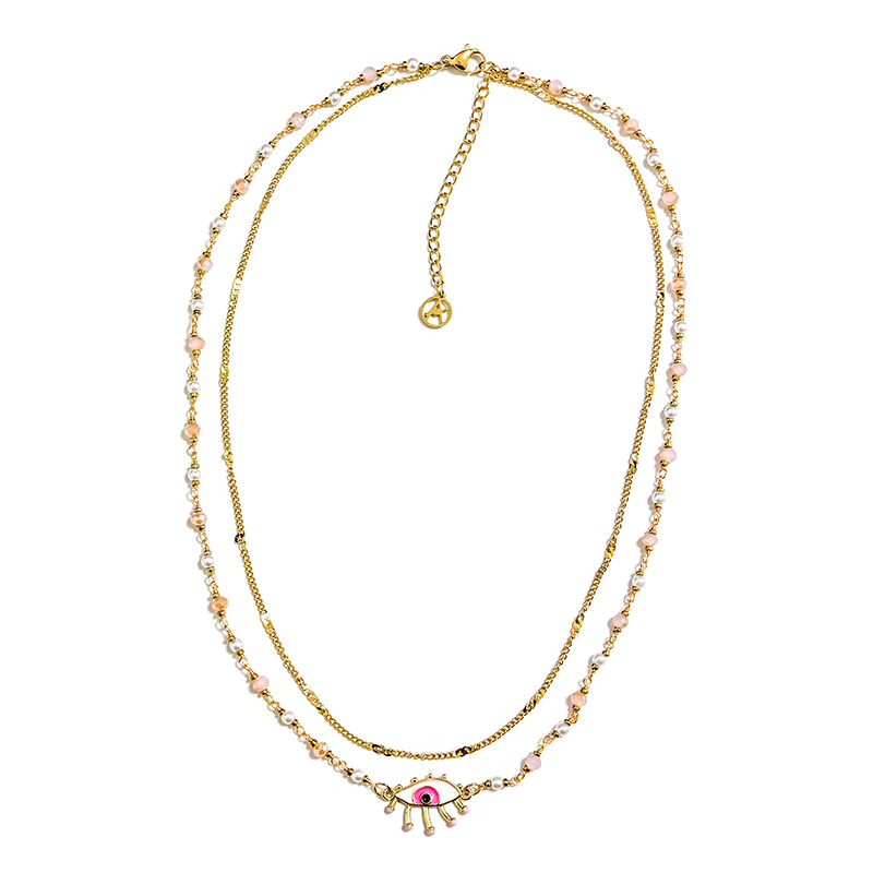 COLLANA A DOPPIO FILO CON PERLINE E CIONDOLO OCCHIO - NK21124136E47