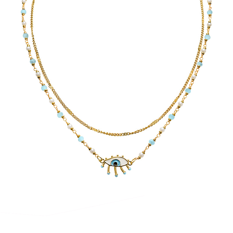 COLLANA A DOPPIO FILO CON PERLINE E CIONDOLO OCCHIO - NK21124136E47
